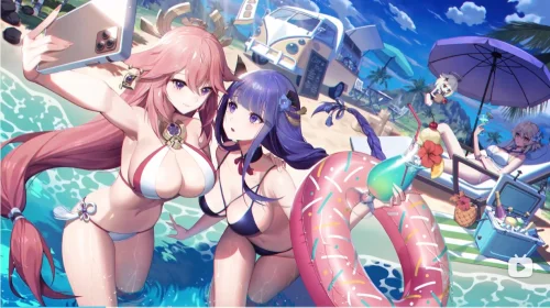 【动态壁纸】八重神子与影*一起去沙滩怎么样？原神