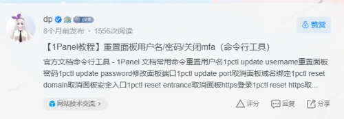 【1Panel教程】重置面板用户名/密码/关闭mfa（命令行工具）