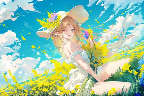 桌面壁纸：花海精灵少女（图片来自互联网）